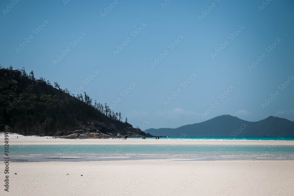 Zoomed in view of Esk island from Whitehaven Beach, Whitsundays, Queensland, Australia