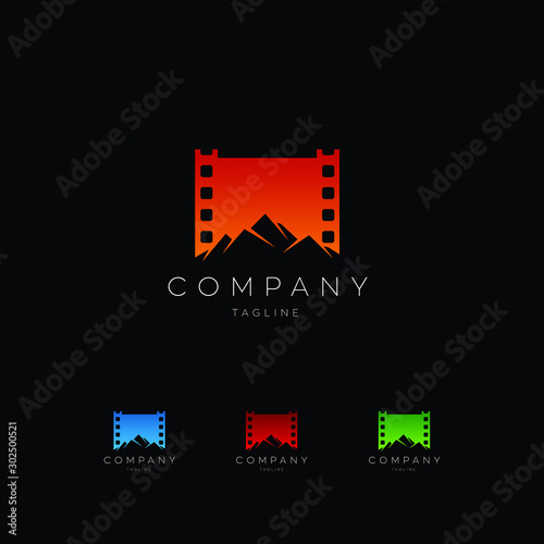 film reel combined with a mountain logo