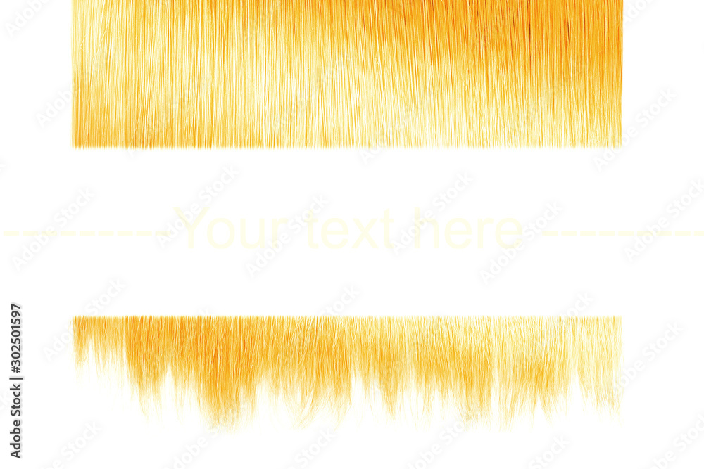 Cuted blond hair ends, isolated on white background. Space for text