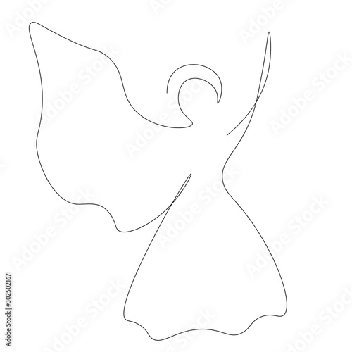 Slika na platnu Christmas angel silhouette continuous line drawing, vector illustration
