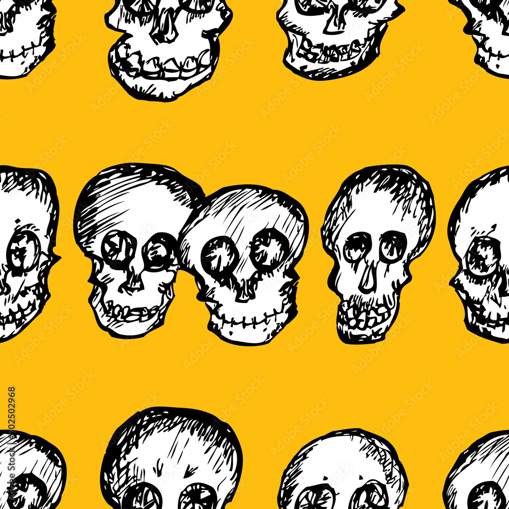 Seamless pattern of cartoon human skulls
