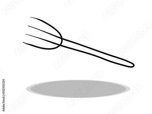 Fork icon on white background, hand drawing. Flat design. Illustration cutlery, contour of symbol black