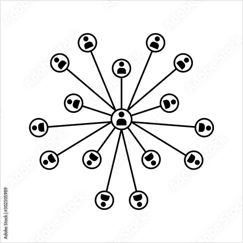 Network Connection, Hub, Social Network Isolated Flat Line Icon Design