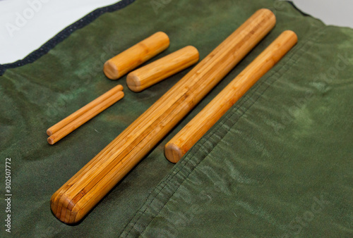 A set of professional bamboo sticks for Thai massage. Preparation for the procedure of healing the soul and body.