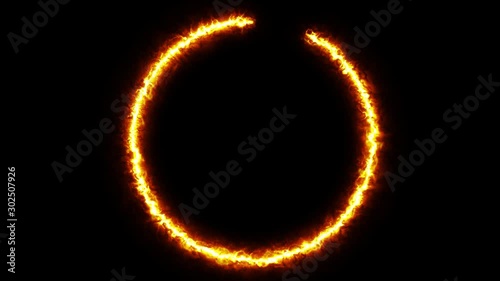 Beautiful ring of fire on black background. Abstract solar fire circle.  Gradually appearing burning ring of fire. 4k