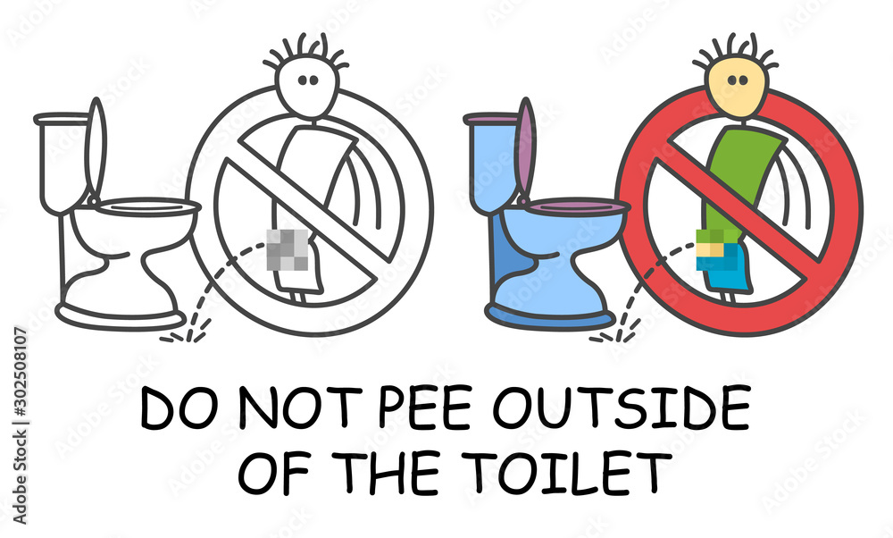 Vecteur Stock Do not pee outside of the toilet in children's style icon