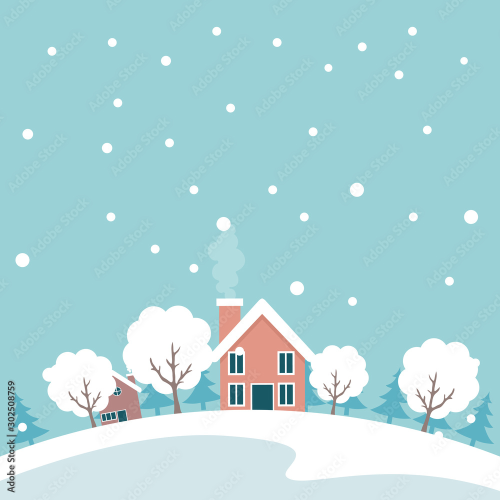 Village landscape in winter with snow vector