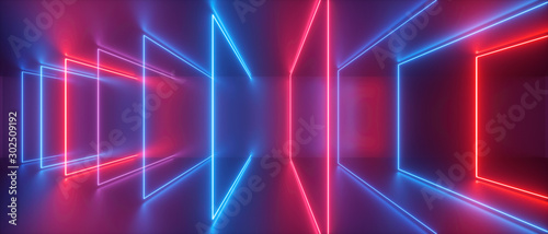 3d abstract neon light background, red blue square frames sequence, holographic technology, digital file storage metaphor, virtual reality, ultraviolet spectrum, laser show