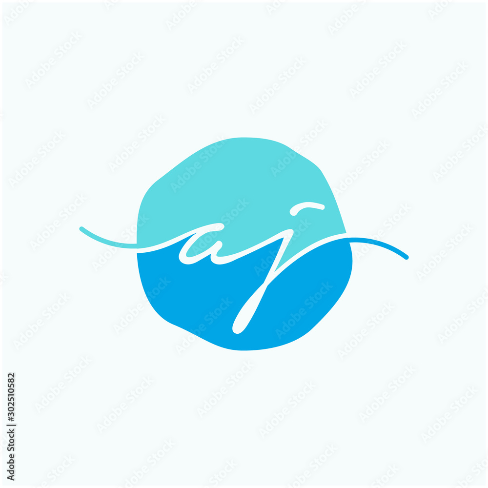 Letter AJ or A J  with circle handwriting concept. handwriting logo of initial signature, wedding, fashion, jewelry, boutique, and botanical with creative template for any company or business - vector