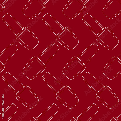 Seamless pattern nail polish bottle in black and white colors. Texture for banner, flyer, poster or print, websites, web design, mobile app on white background.