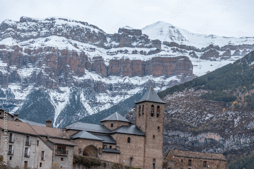 town of torla in autumn, located in pyrenees spain town of torla in autumn, located in pyrenees spain