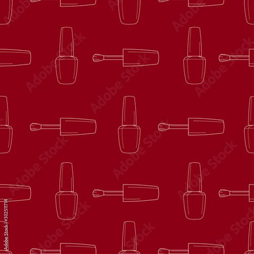 Seamless pattern nail polish bottle in black and white colors. Texture for banner, flyer, poster or print, websites, web design, mobile app on white background.