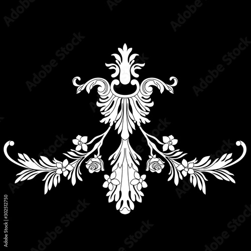 Black vintage baroque ornament, corner. Retro pattern antique style acanthus.Black vintage baroque ornament, corner. Retro pattern antique style acanthus