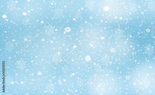 Blue gray abstract background. white  light and snowflakes Christmas blurred beautiful shiny lights use wallpaper backdrop and your product. © Khaohom Mali