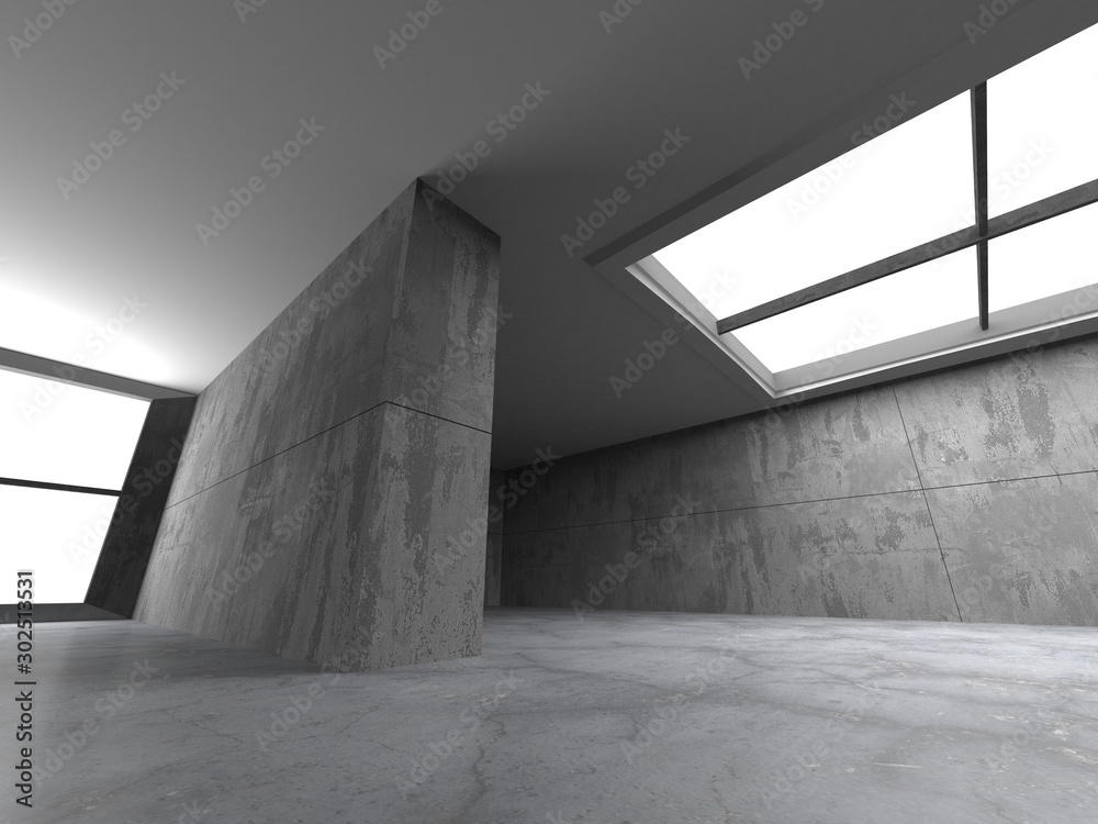 Dark concrete empty room. Modern architecture design Dark concrete empty room. Modern architecture design