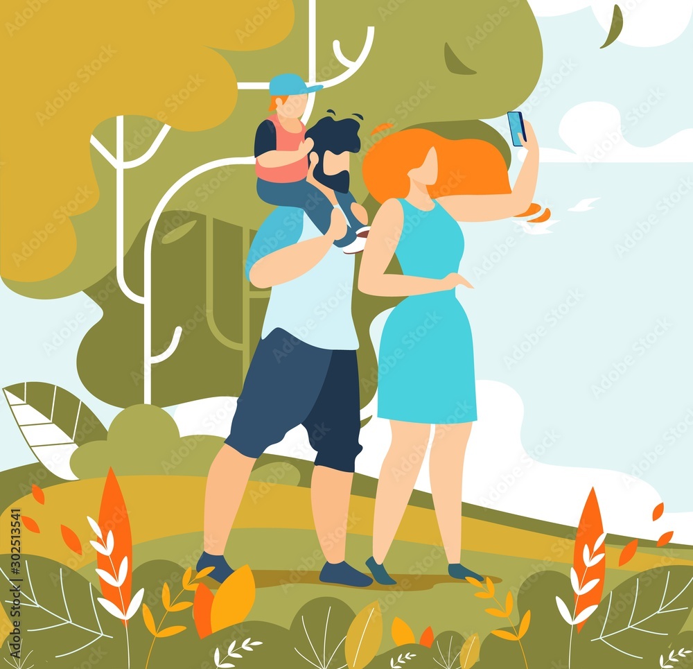 Family Couple with Child Taking Selfie on Nature Family Couple with Child Taking Selfie on Nature