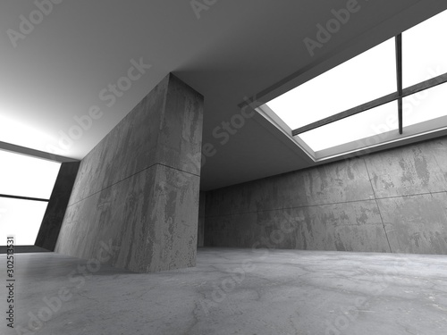 Dark concrete empty room. Modern architecture design