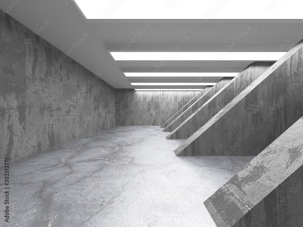 Dark concrete empty room. Modern architecture design