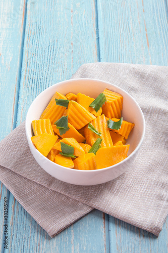 A bowl of fresh pumpkin photo