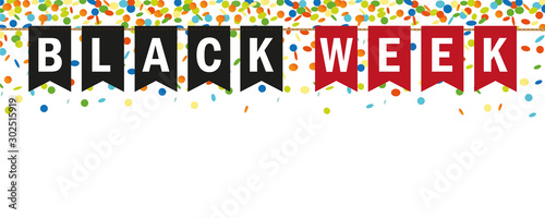 black week sale flags and confetti banner on white background vector illustration EPS10
