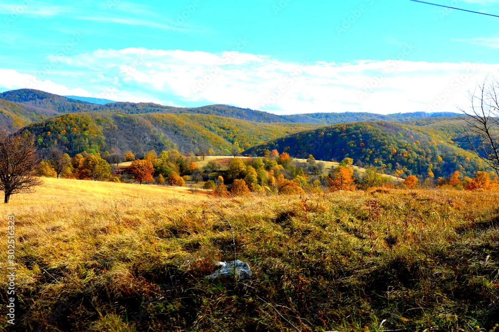 Fototapeta premium Landscape and view from the mining railway Anin-Oravita in Banat, Transilvania