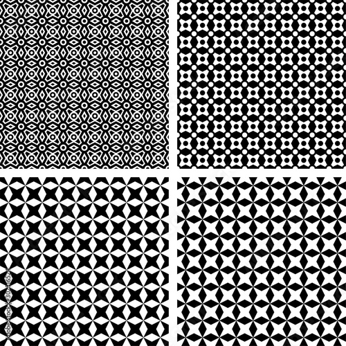 Seamless black patterns, transparent background. Appropriate for textile, packing materials, websites. Samples are added to swatches panel.