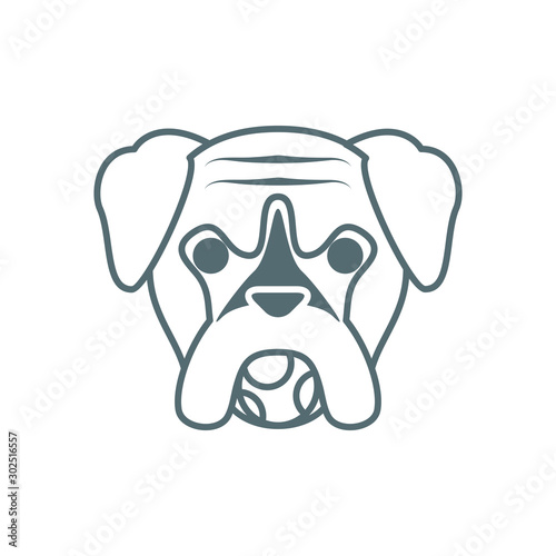 cute little dog boxer head with ball line style icon