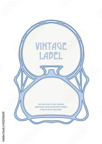 Label, decorative frame, border. Good for product label. with place for text Colored vector illustration. In art nouveau style, vintage, old, retro style. Isolated on white background..