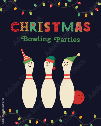 Template Design Poster Christmas bowling vector