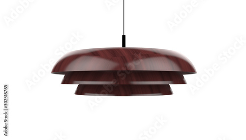 3d illustration of wooden panel pendant lamp isolated on white