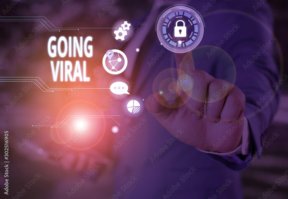 Text sign showing Going Viral. Business photo showcasing something that that spreads rapidly through a population