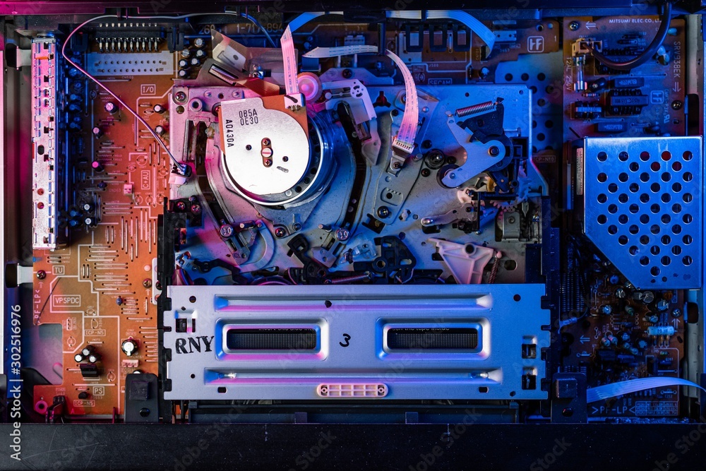 VCR inside top down view mechanism Stock Photo Adobe Stock