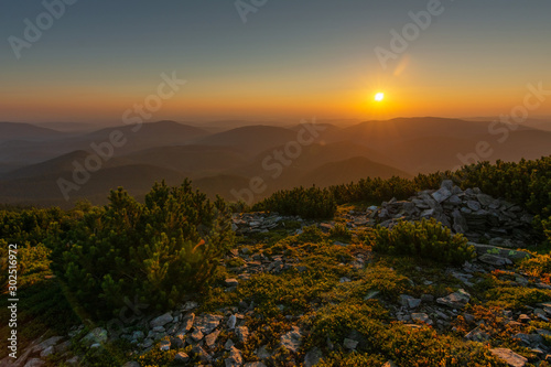 Beautiful summer in the Carpathian Mountains with tourists in tents with beautiful views ..