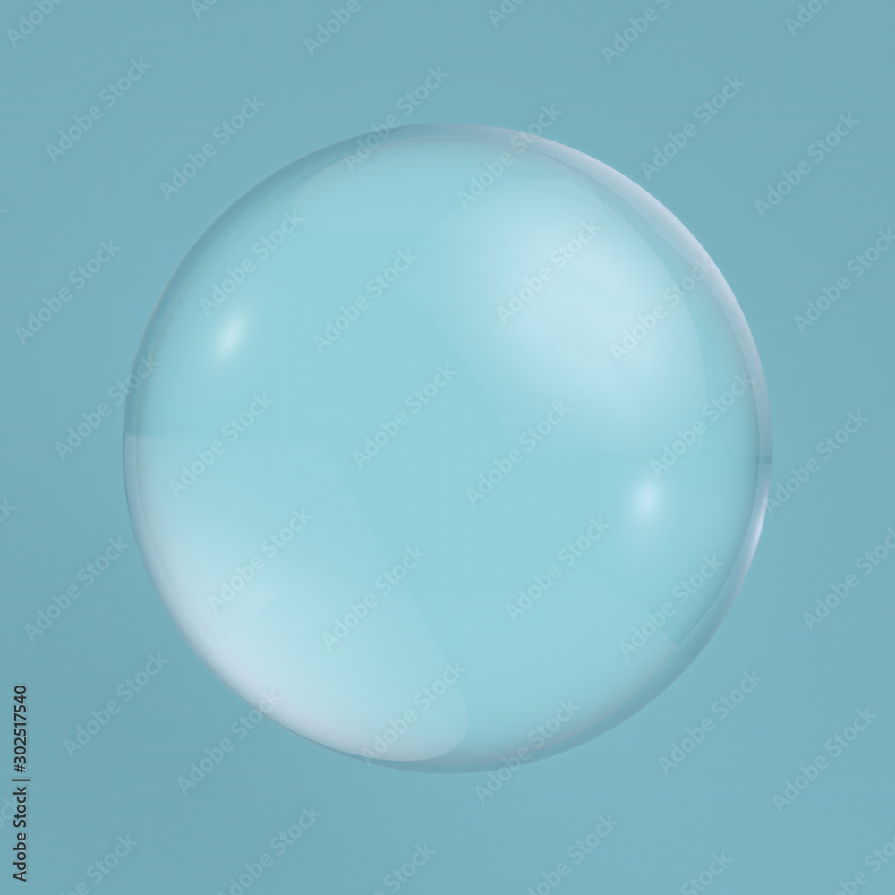 3d rendering of a clear glass ball, translucent sphere, soap bubble, air balloon. Clean style. Abstract clip art isolated on blue background 3d rendering of a clear glass ball, translucent sphere, soap bubble, air balloon. Clean style. Abstract clip art isolated on blue background