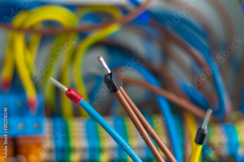 close-up. wire crimped by terminals and ready to connect. photo