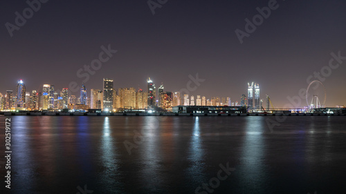 JBR and Blue Water skyline at night in Dubai 