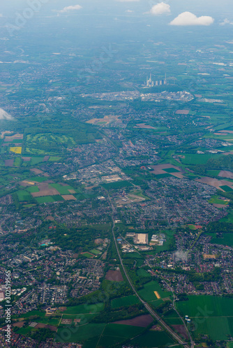 Amazing panoramic view from flying airplane, Germany.