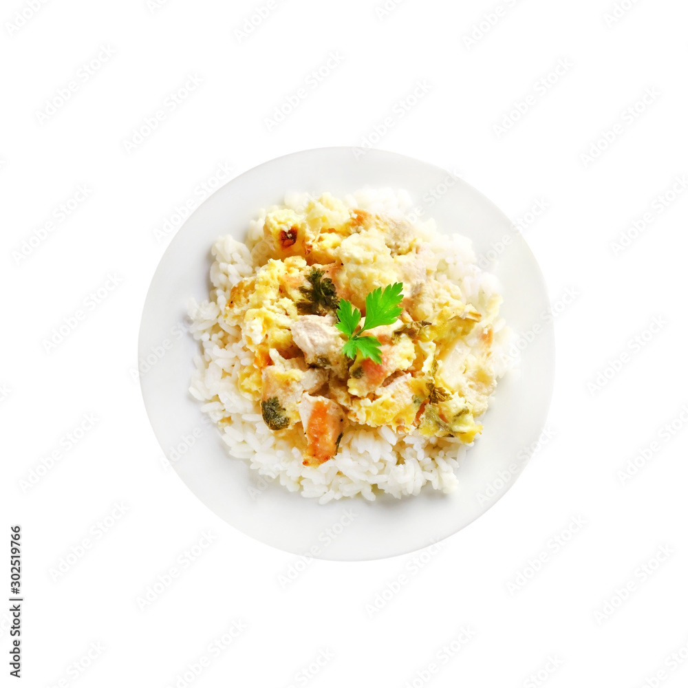 Chicken breast and cauliflower casserole with rice on a palet isolated Chicken breast and cauliflower casserole with rice on a palet isolated