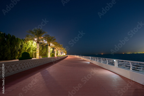 Walking and running path at Palm Jumeirah Dubai next to the gulf sea