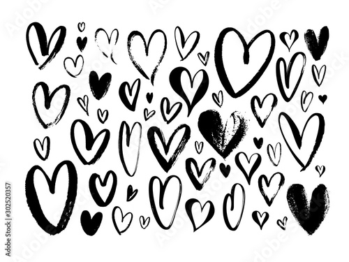 Abstract hearts hand drawn vector illustrations set. Various romantic charcoal pencil drawing pack.