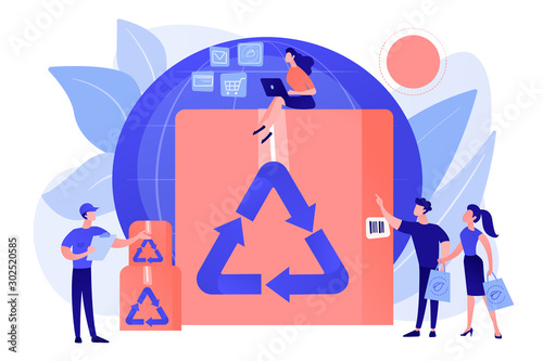 Eco friendly and recyclable container. Low impact packaging, sustainable shipping box, innovative packaging materials, ecommerce trends concept. Pinkish coral bluevector isolated illustration