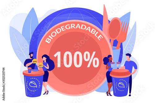 Coffee cup alternative zero waste material. Biodegradable disposable tableware, microplastic free straws, biodegradable plates and bowls concept. Pinkish coral bluevector isolated illustration