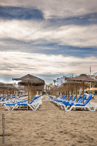 Beach in Puerto Banus  Marbella  Spain. Marbella is a popular holiday destination located on the Costa del Sol in the southern Andalusia