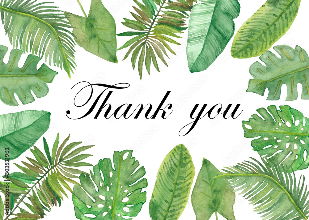 Watercolor hand painted nature junge composition frame with different