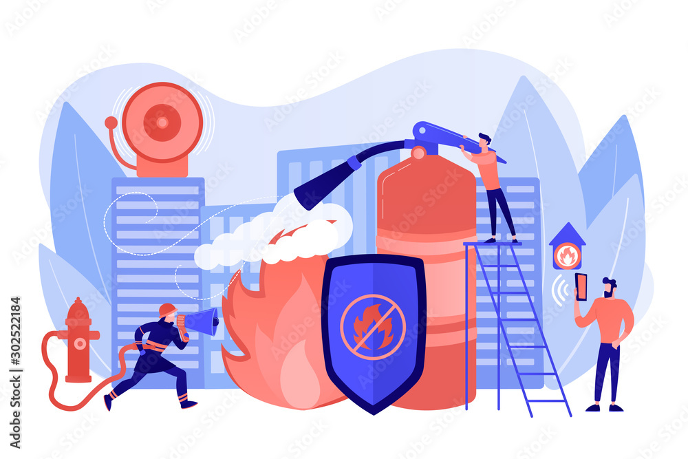 Firefighter extinguishing flame character. Rescuer dangerous job. Fire