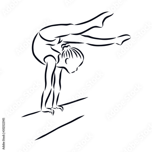 silhouette of a girl gymnast, sketch 