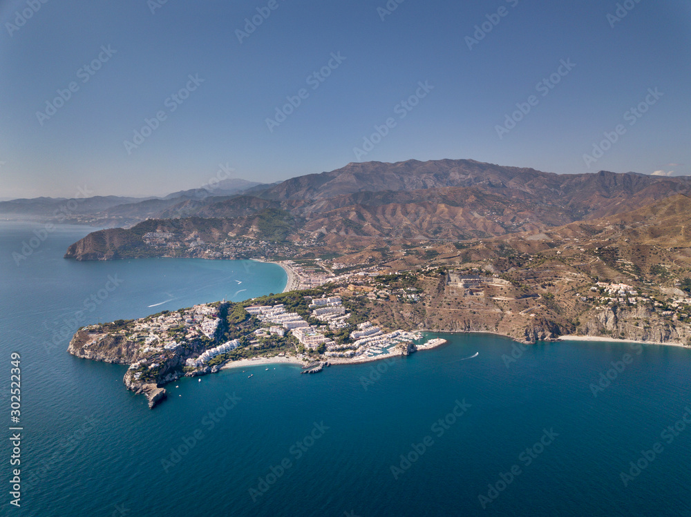 Beautiful Aerial view of La Herradura Costa del Sol Spain Beach  Typical Andalusian landscape
