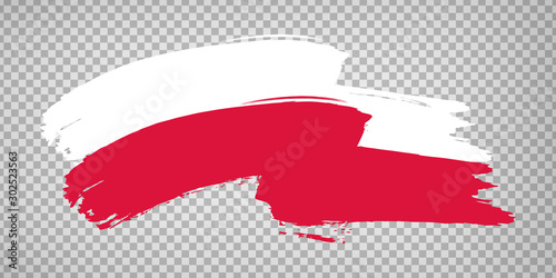 Flag Republic of Poland, brush stroke background.  Waving Flag Poland on tranparent backrgound for your web site design, logo, app, UI.  EPS10.