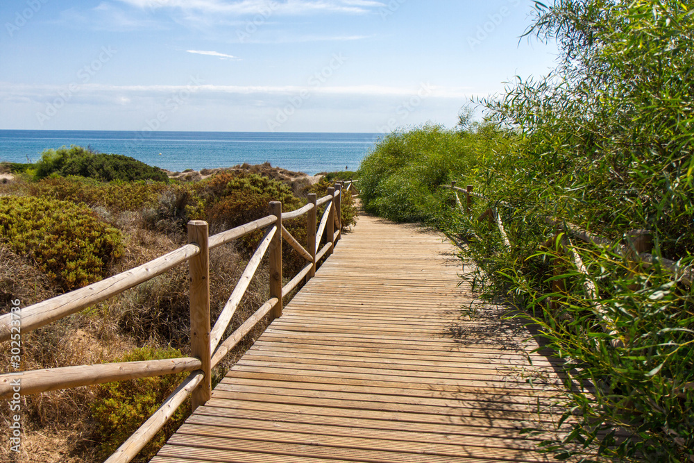 Dunas de Artola - Natural Park in Marbella, Costa del Sol-Spain. Wood path , touristic atraction