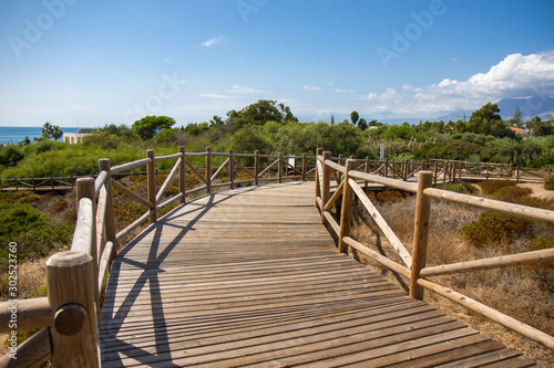 Dunas de Artola - Natural Park in Marbella  Costa del Sol-Spain. Wood path   touristic atraction